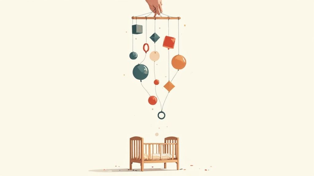 A therapist's hands creating a safe, containing space around a wooden family figurine set, representing the supportive structure of family systems therapy.