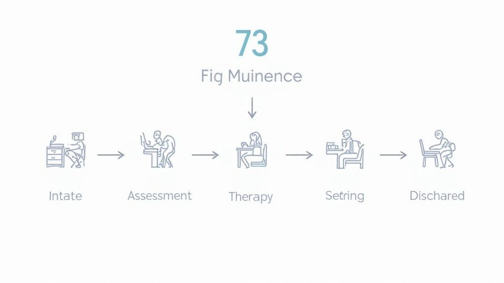 Flowchart illustrating the stages of addiction rehabilitation: intake, assessment, therapy, setting, and discharge, emphasizing the structured recovery process at Altura Recovery.