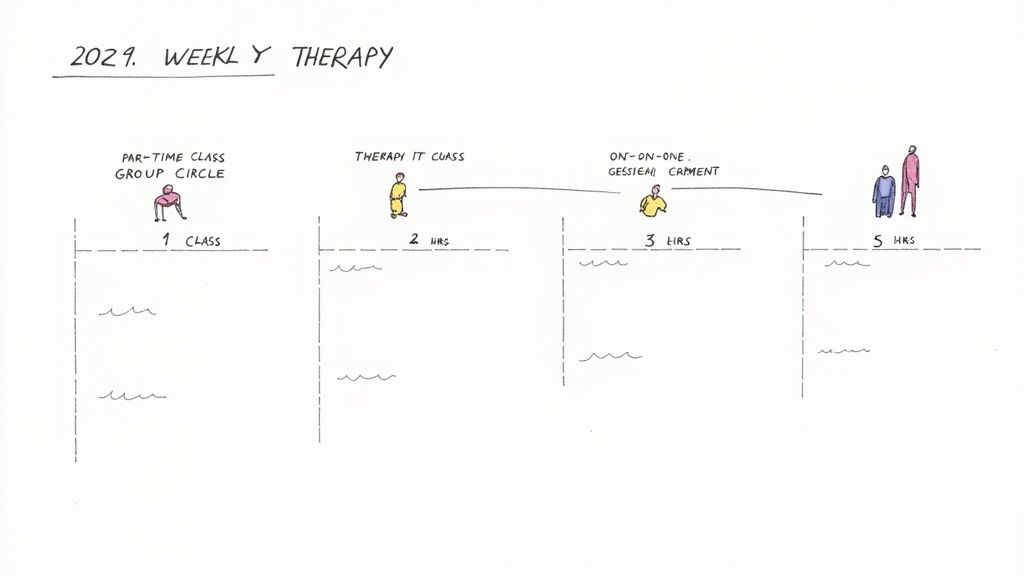 A detailed weekly planner with appointments and notes, signifying the structured nature of an IOP.
