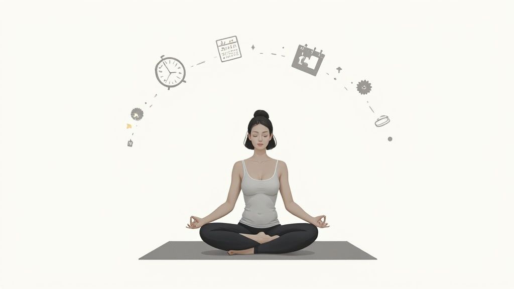 A person sitting in a calm, meditative pose outdoors, symbolizing the peace found through mindfulness.