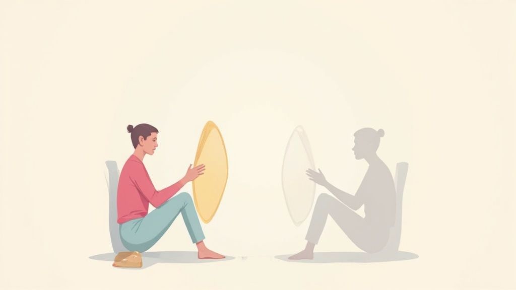 A person is meditating peacefully by a window, symbolizing self-care and finding calm amidst chaos.