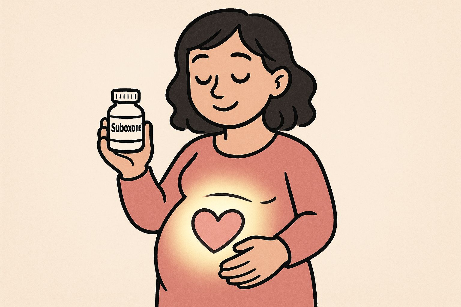 A pregnant woman holding her belly, with a soft, supportive background.