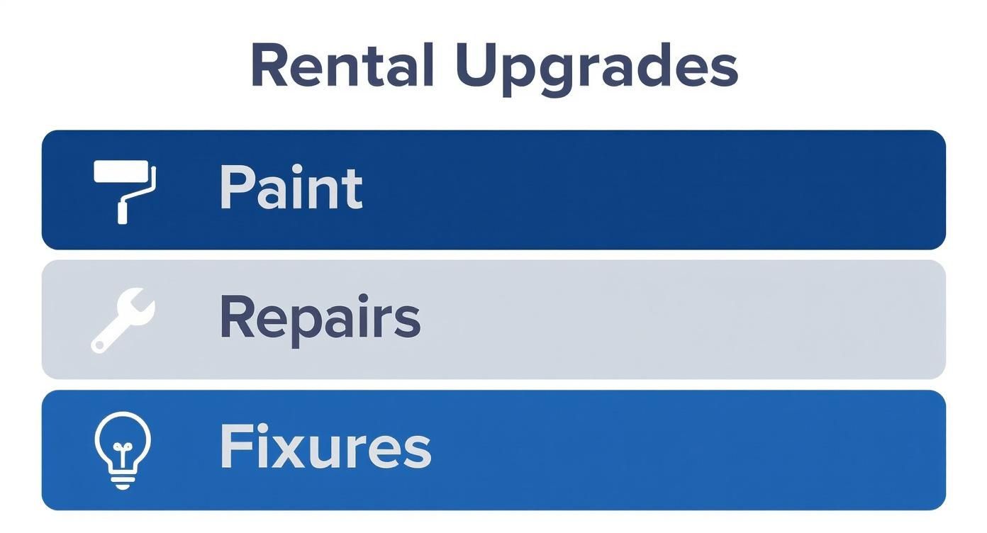 A list of rental upgrade options with icons: Paint, Repairs, and Fixtures.