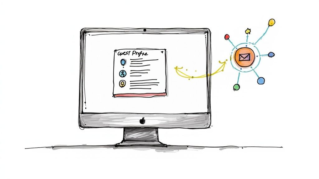 A person using a laptop and smartphone to manage customer data and communication, illustrating the use of technology for personalization.