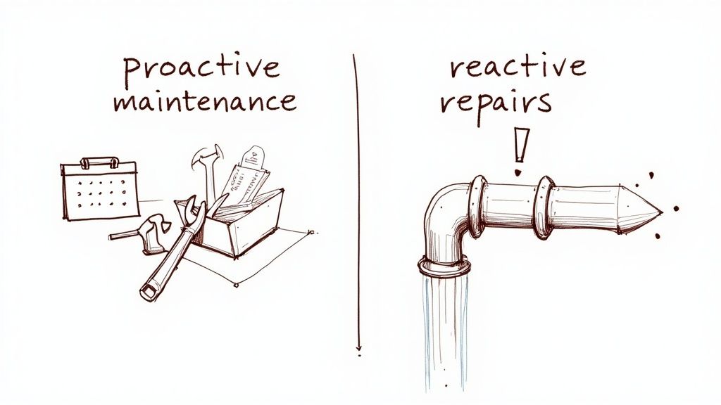 A handyman fixing a sink in a rental property kitchen