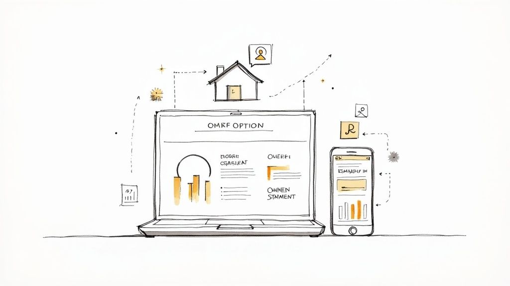 A property owner using a tablet to review financial reports from their property manager