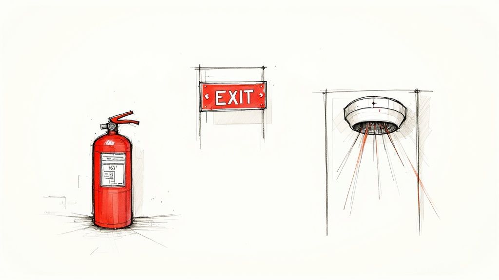 A smoke detector mounted on a clean, white ceiling.