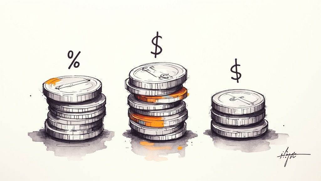 A calculator, pen, and keys on a wooden table, symbolizing the cost of property management.