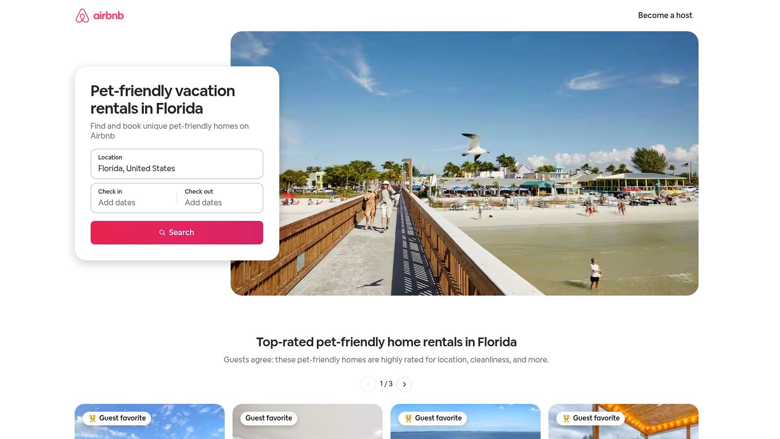 A dog-friendly beach pier in Florida, perfect for a vacation with pets