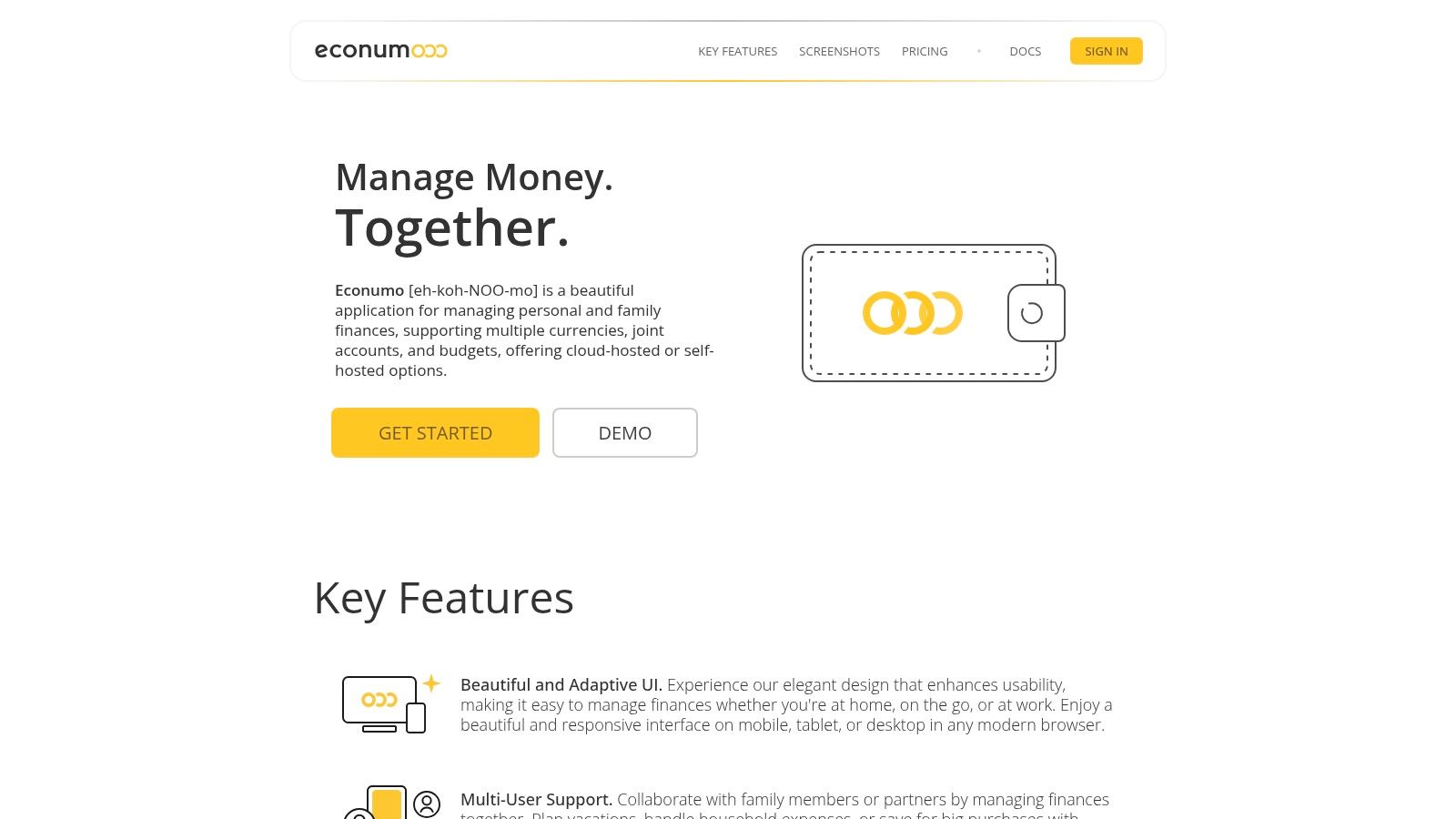Econumo&rsquo;s clean interface showing budget tracking for a family