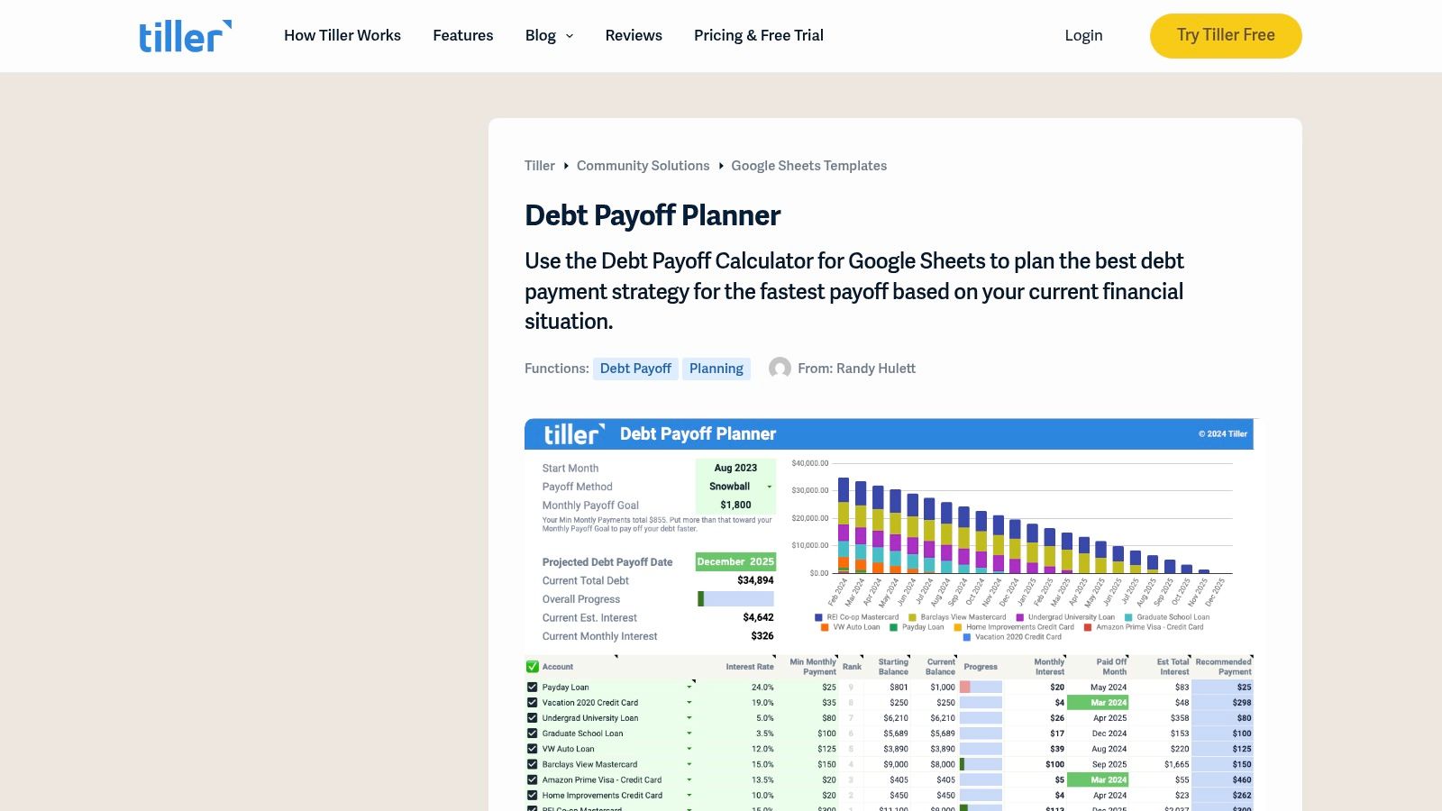 Tiller Money – Debt Payoff Planner (Template)