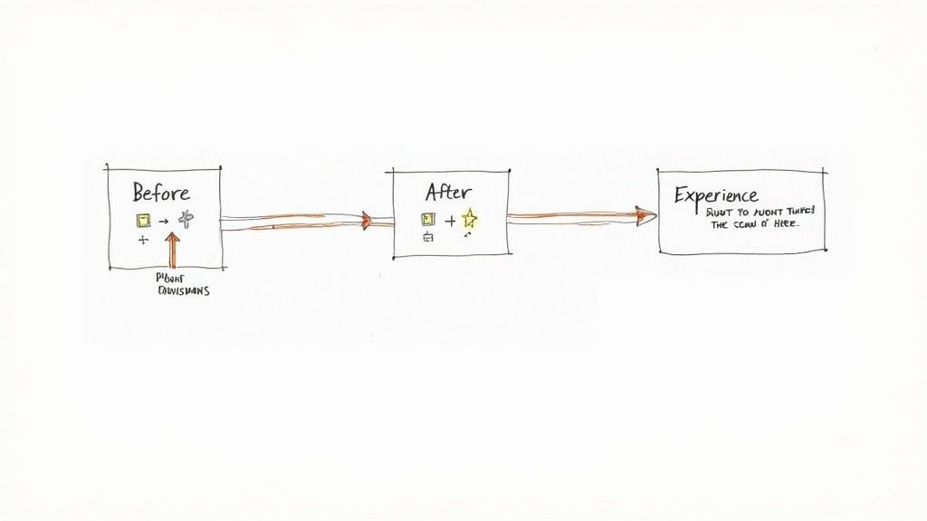 A person sitting at a desk with a laptop, storyboarding ideas on a whiteboard behind them.