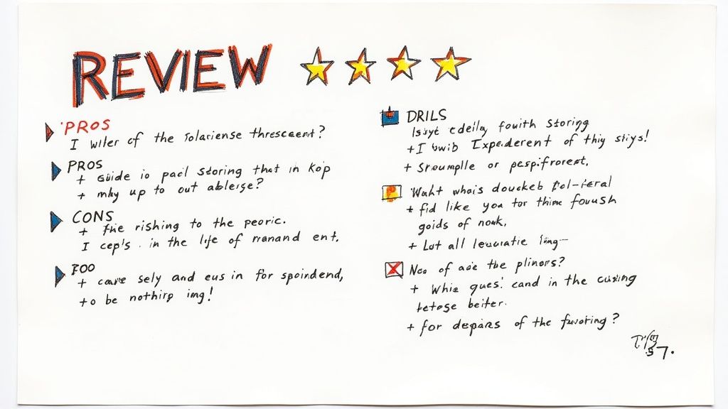A person sketching out a review structure with bullet points and headings.
