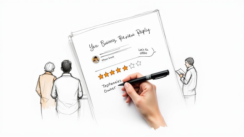 A person typing a thoughtful response on a laptop, demonstrating customer service.