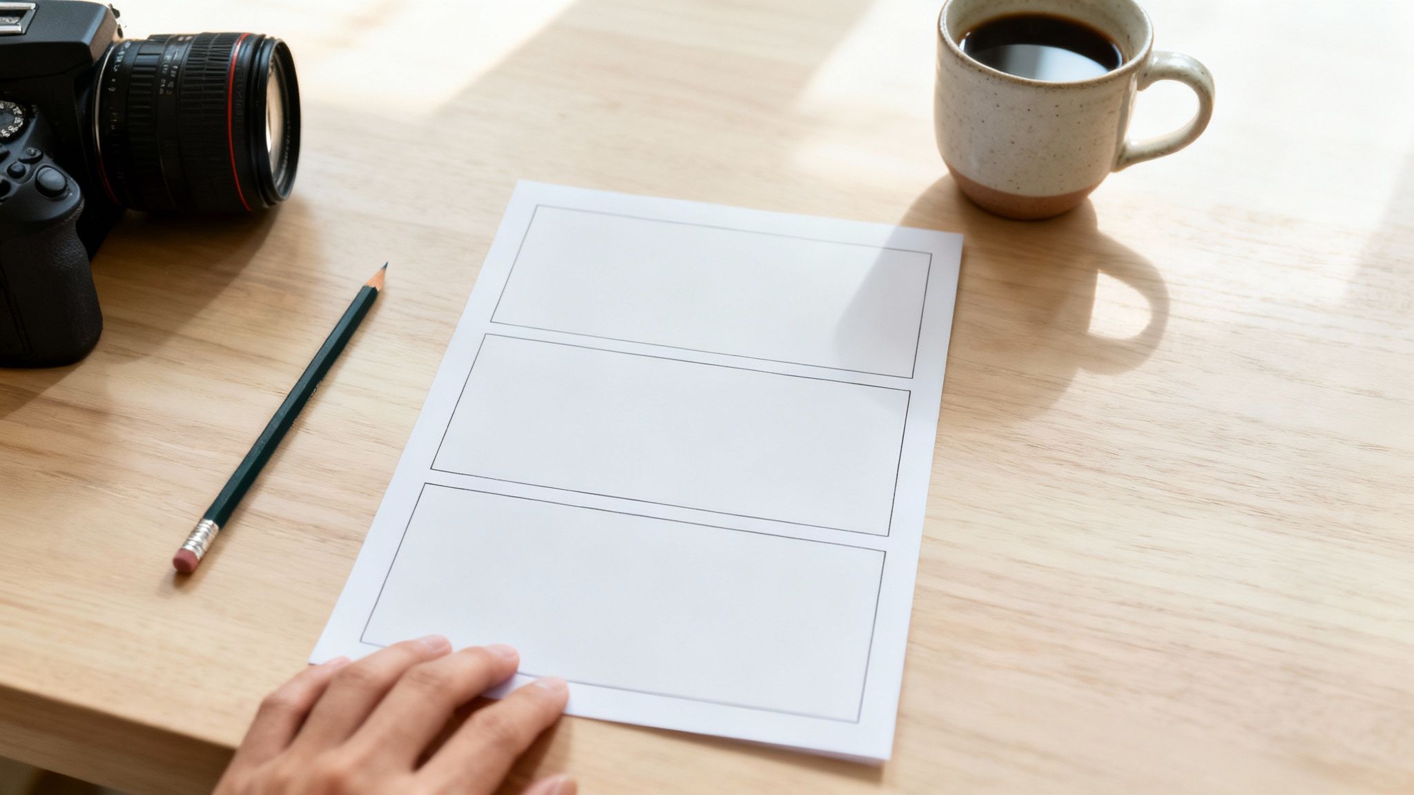 A person sketching out a video storyboard on a large whiteboard.