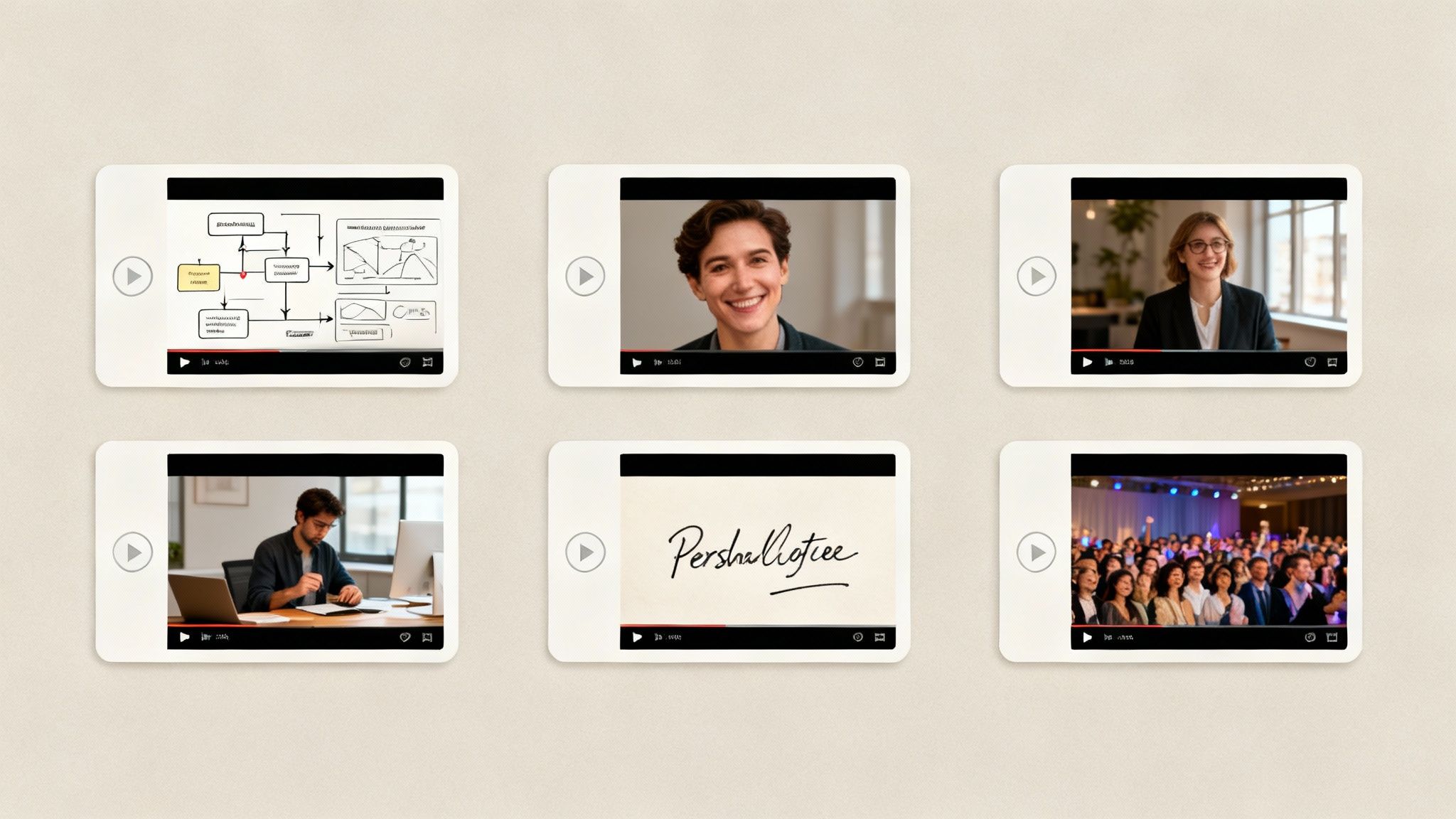 A person pointing at a screen showing a video player, surrounded by marketing icons, illustrating the strategic use of video in email campaigns.