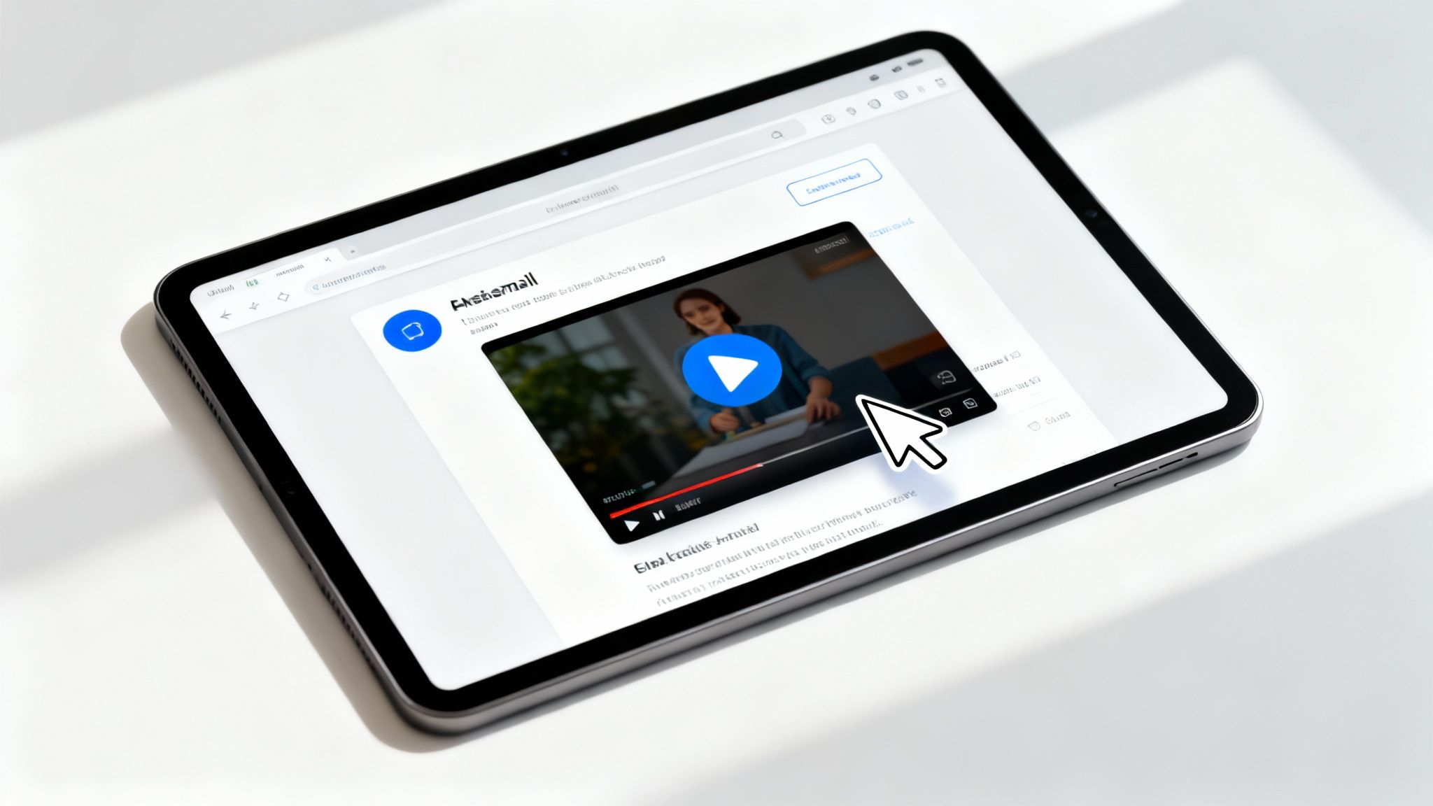 A person’s hand holding a smartphone, with an email open on the screen showing a large, clickable video thumbnail.