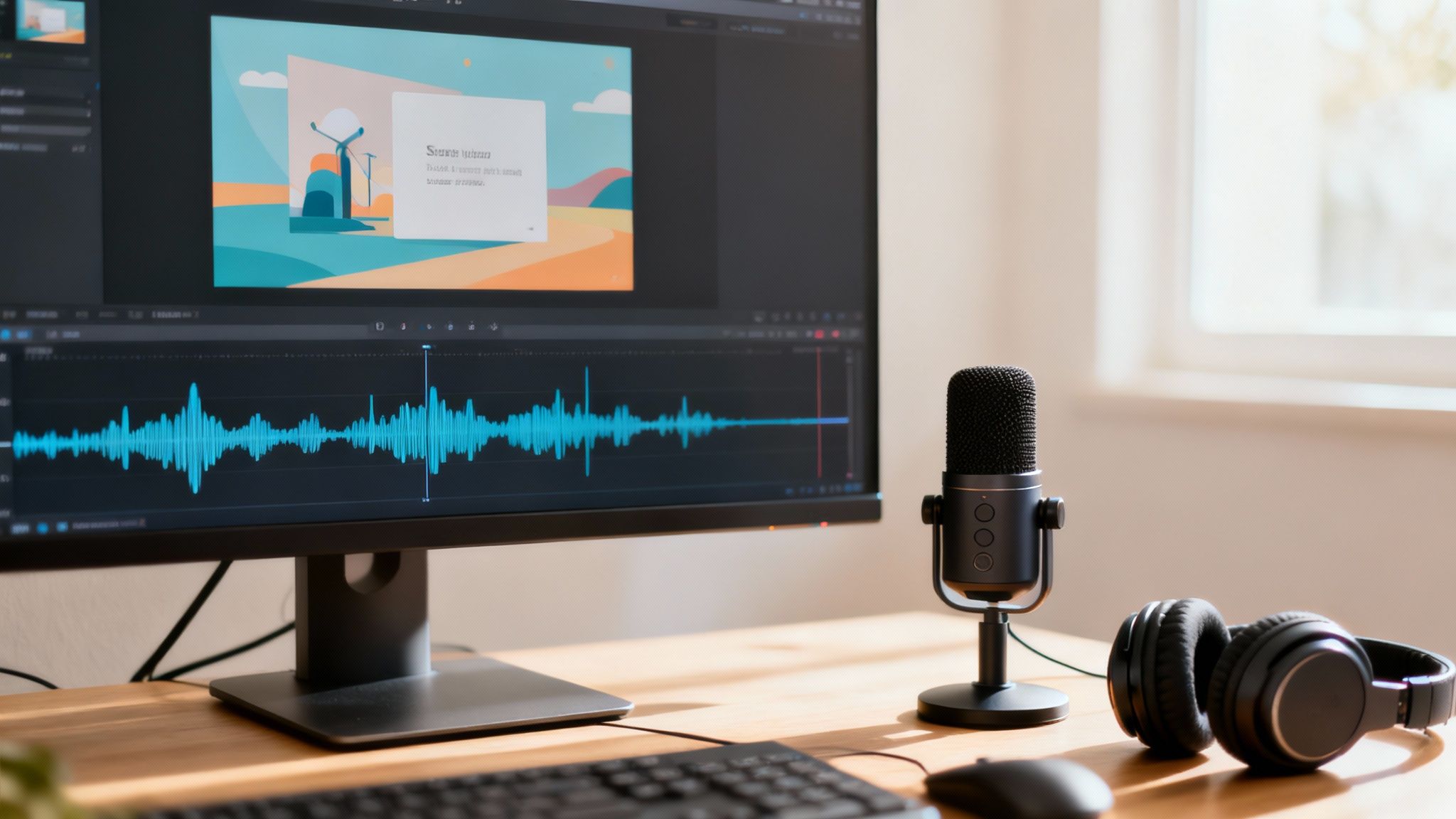 A visual representation of audio waves and motion graphics, symbolizing the combination of sound and animation.