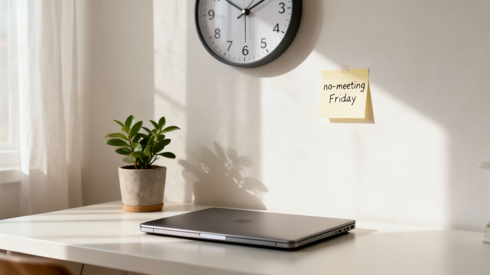 A person is sitting comfortably in a well-lit room, meditating with eyes closed and a calm expression.