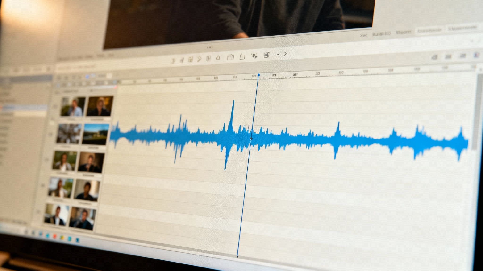 A video timeline in editing software showing audio and video tracks being aligned.