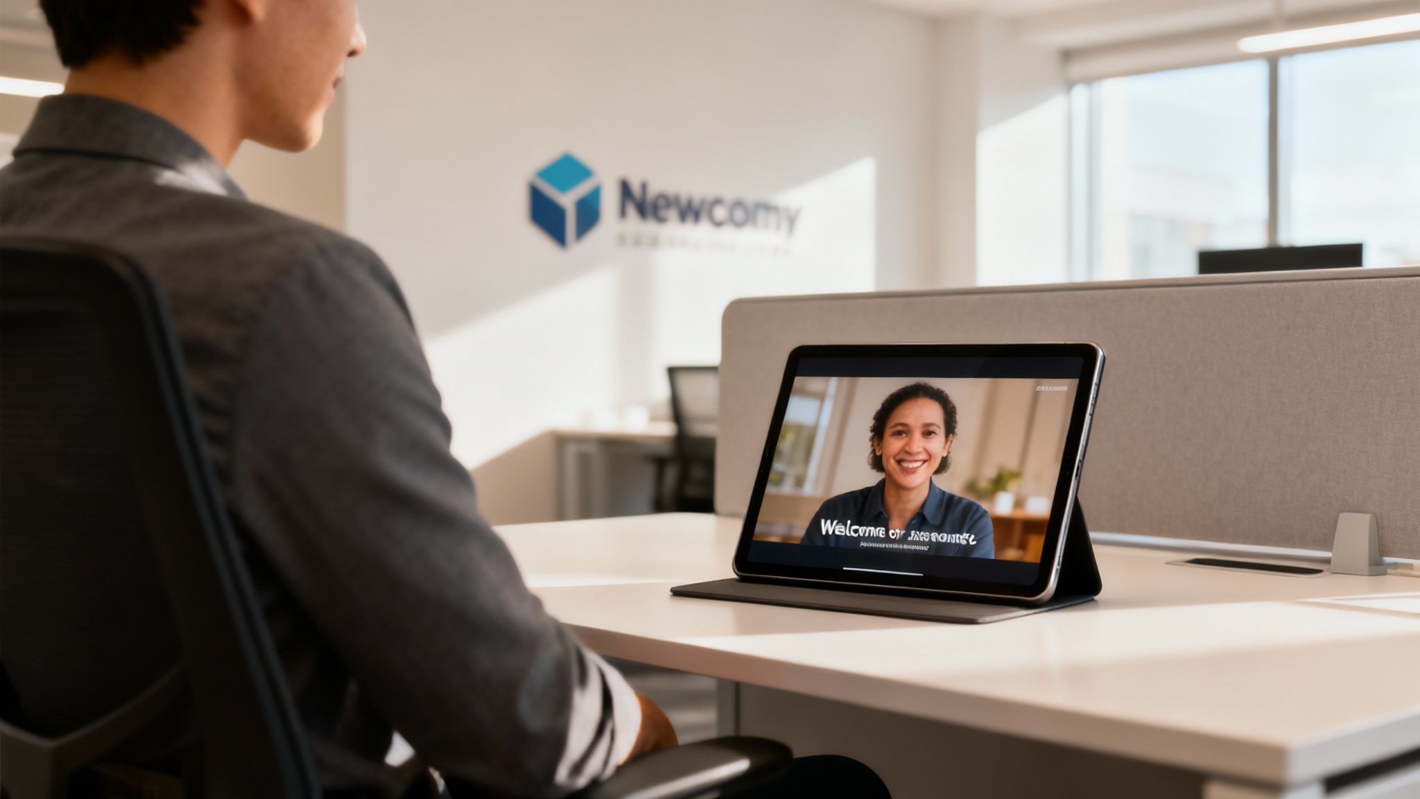 A group of new hires sitting around a conference table in a modern office, engaged in a training session.
