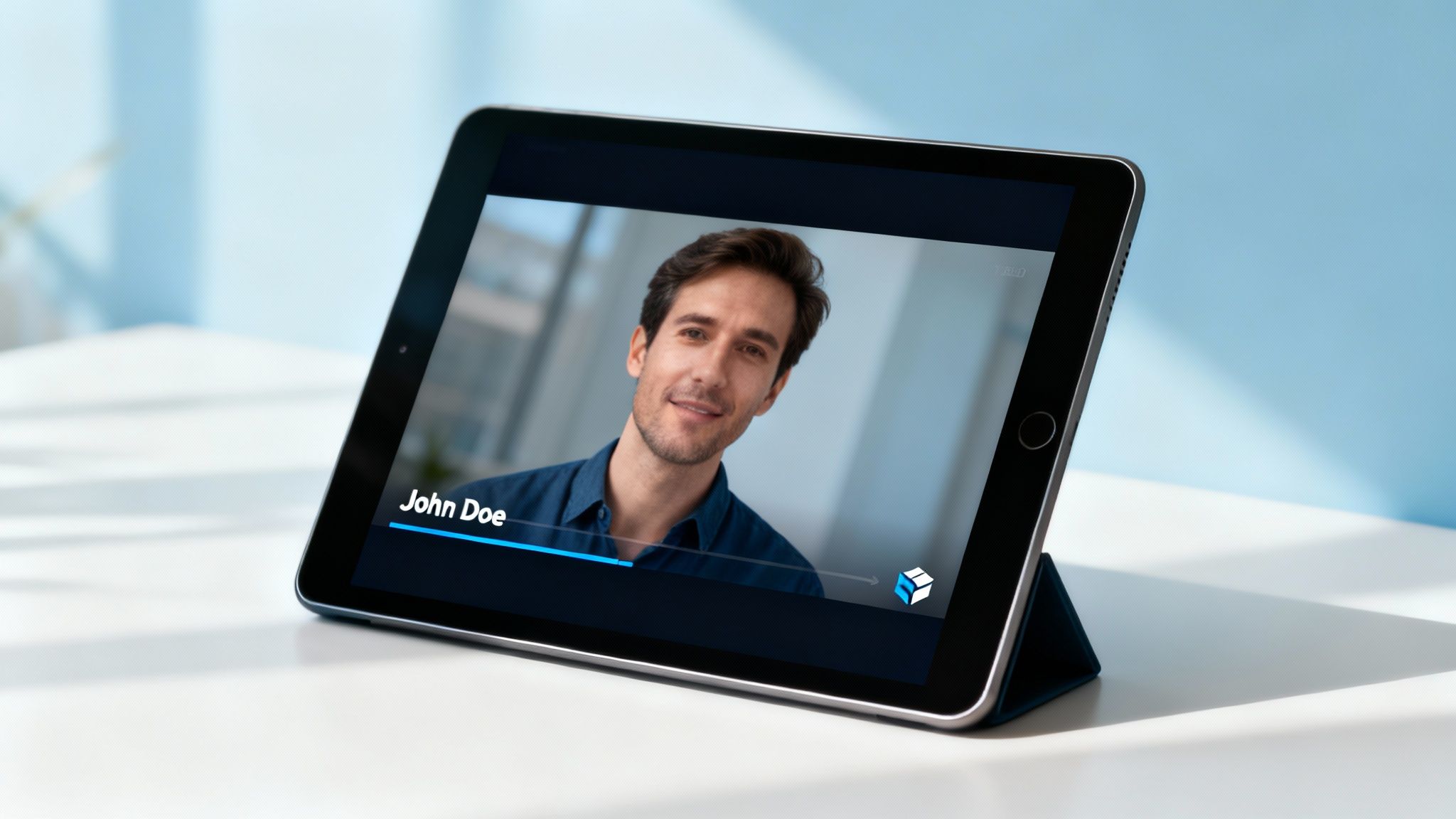 A split-screen image showing a video template on one side and a personalized final video with a customer's name and logo on the other.