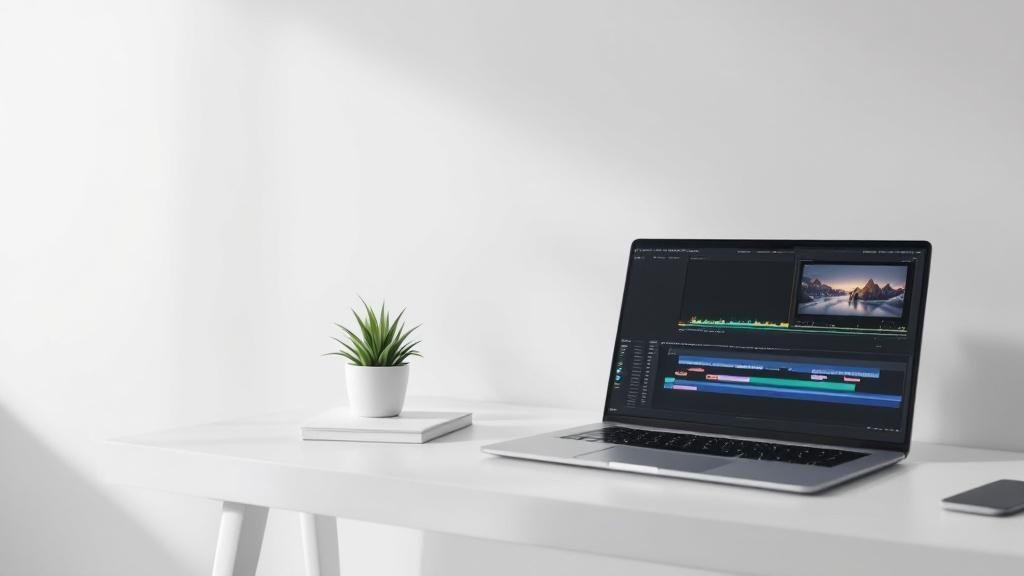 A robotic arm holding a clapperboard, symbolizing the intersection of technology and video production.