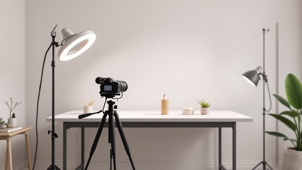 A user interacting with clickable hotspots on a product video displayed on a tablet.