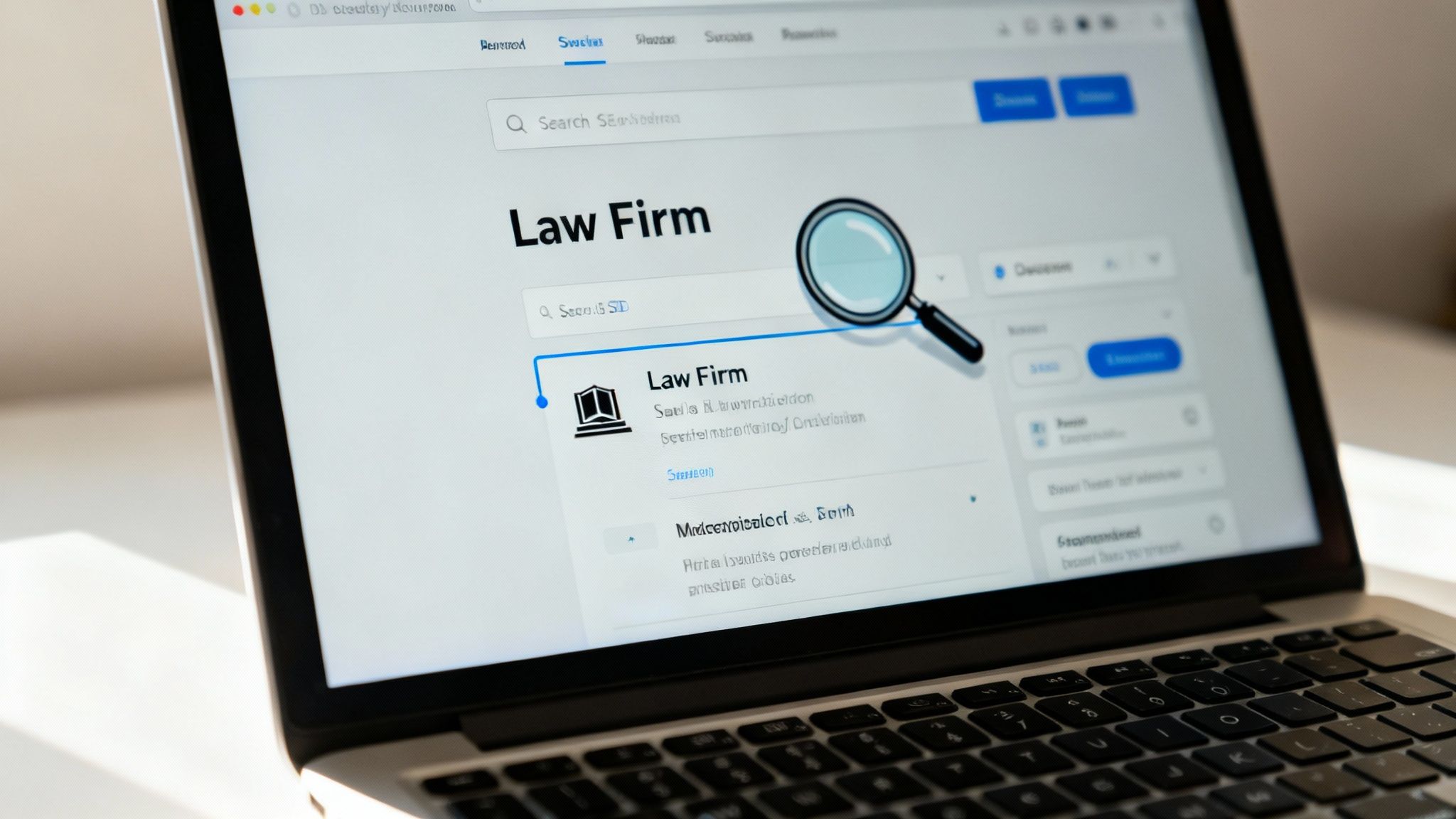 A magnifying glass hovering over a computer screen, symbolizing SEO and discovery.