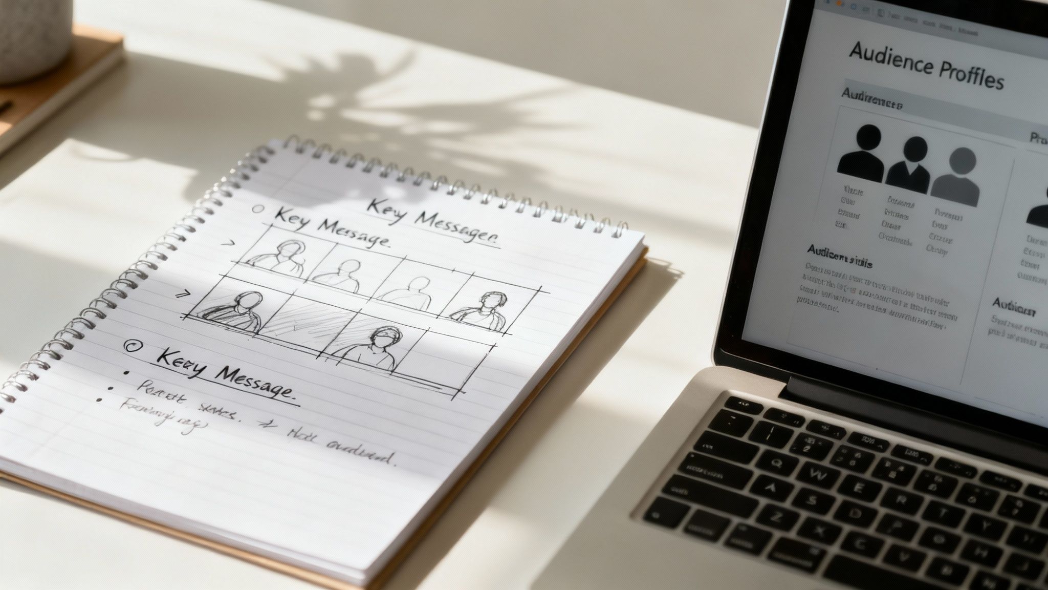 A person storyboarding video scenes on a whiteboard with sticky notes.