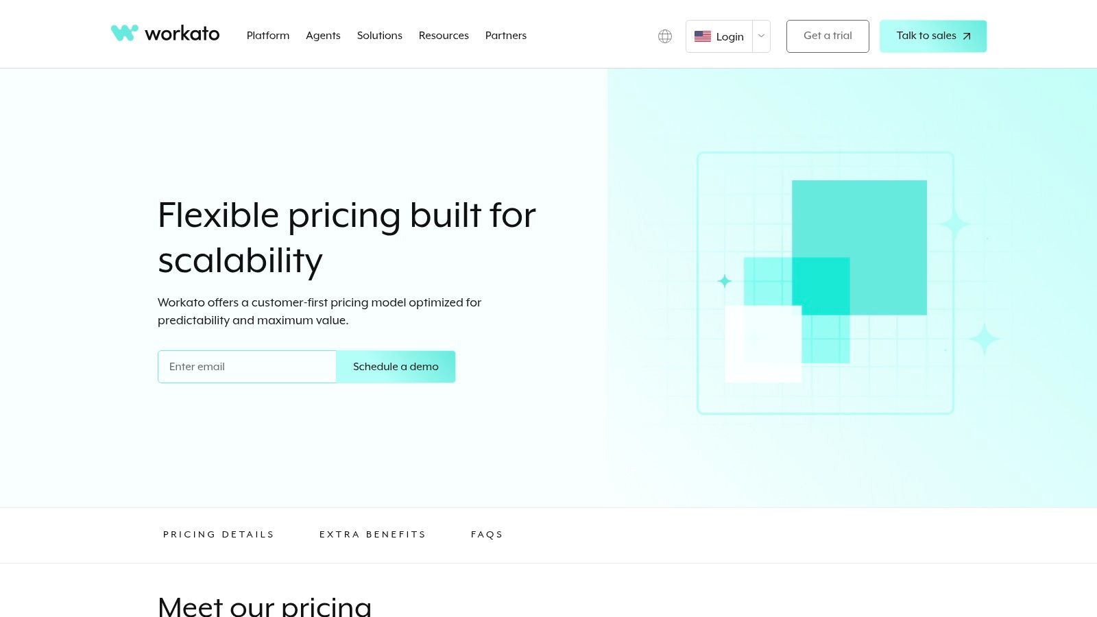 Workato's pricing and platform editions page, highlighting its enterprise focus.