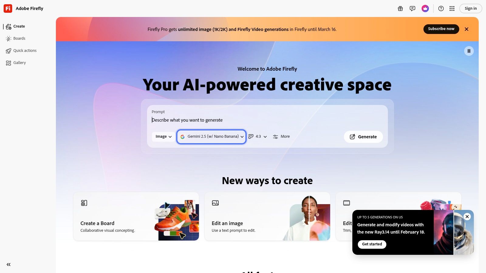 Adobe Firefly (and Adobe Express/Creative Cloud access)