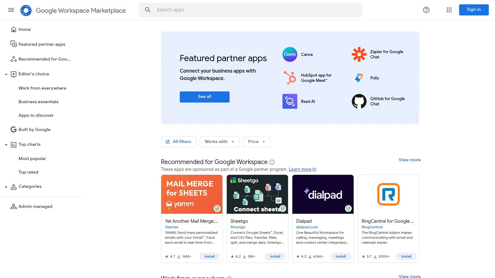 A user browsing the AI automation category on the Google Workspace Marketplace, showing various add-ons for Google apps.