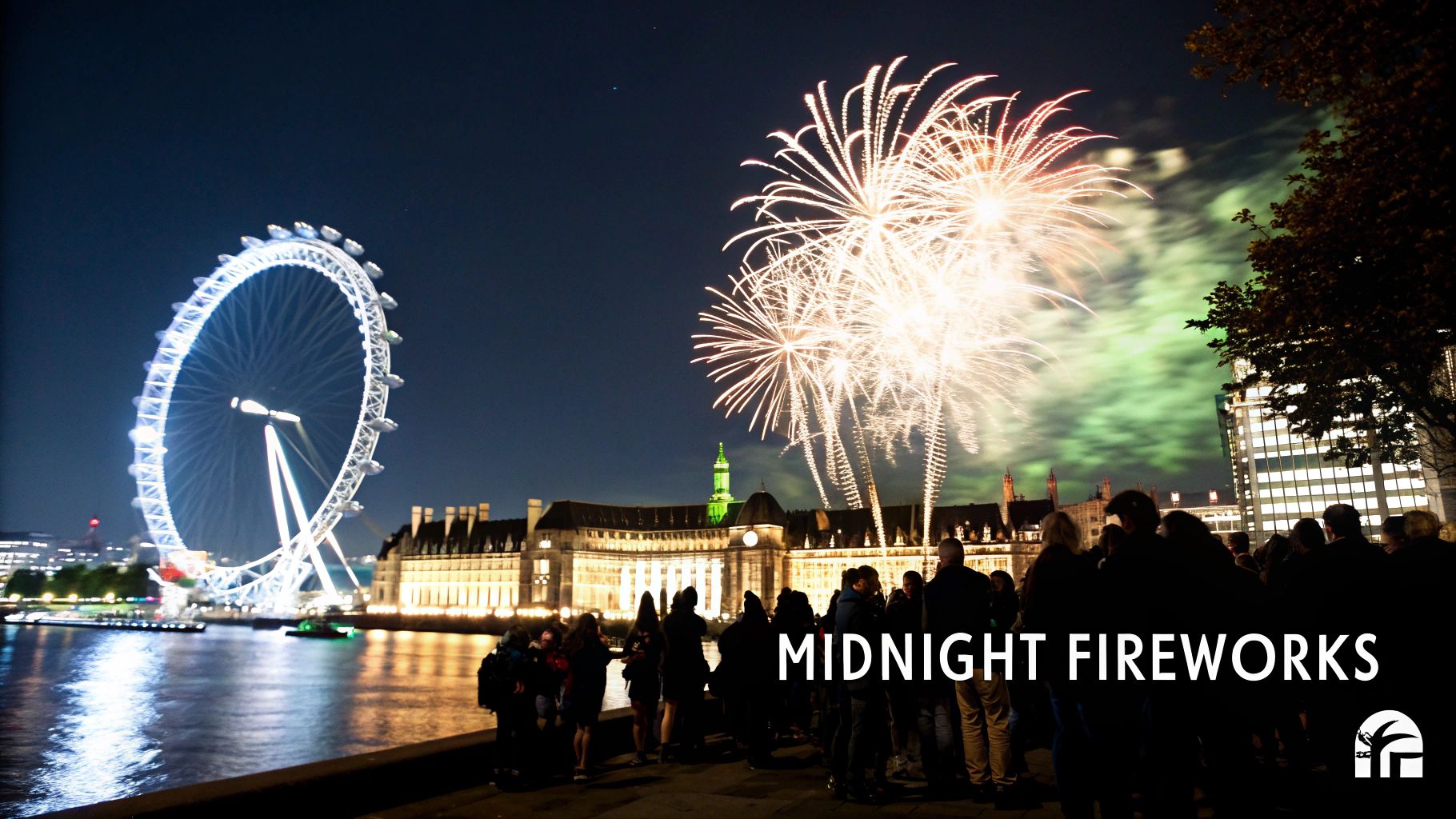 Stunning fireworks burst over the London Eye and Houses of Parliament on New Year's Eve, with crowds watching.