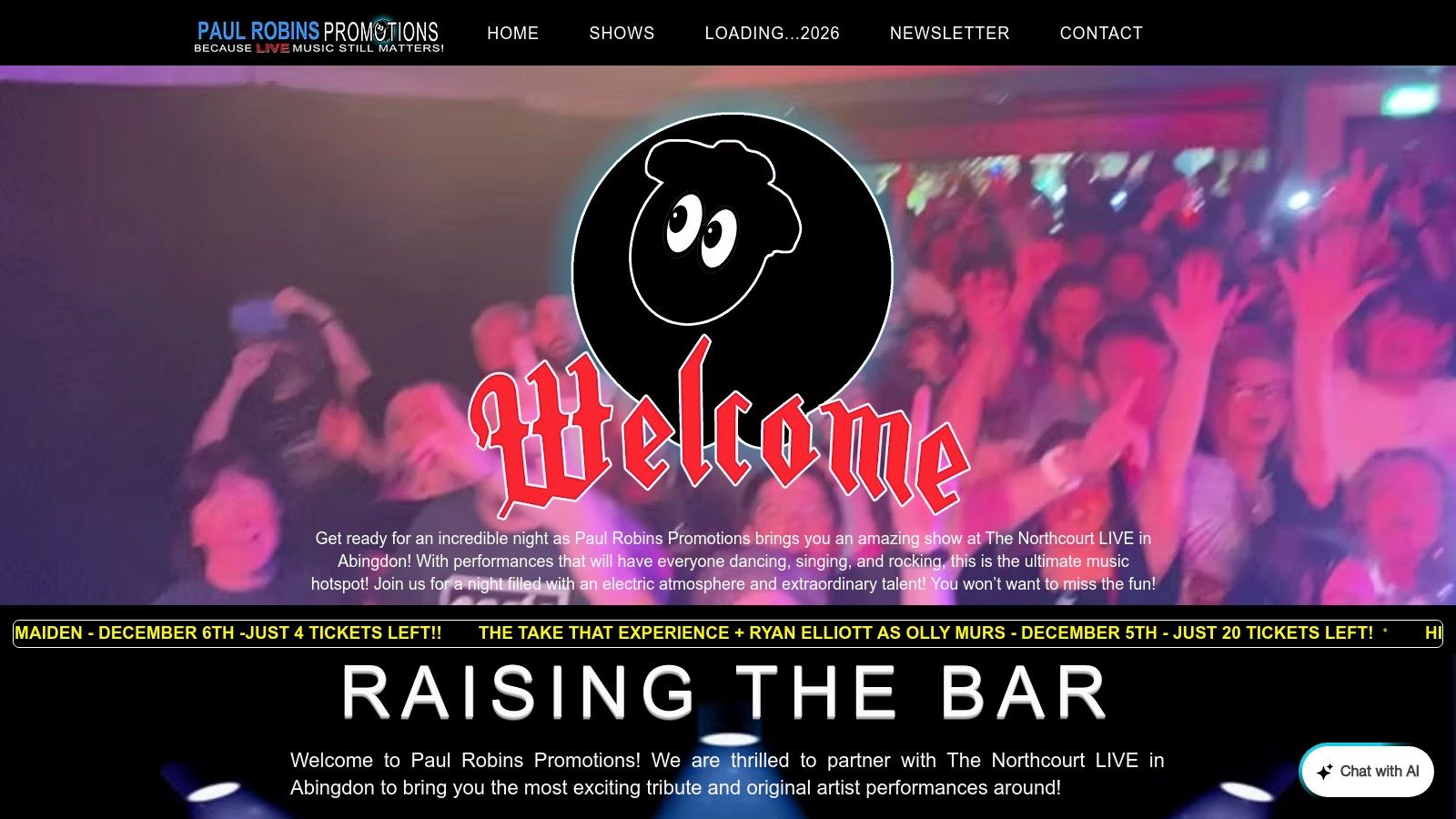 A collage of live tribute band performances, showcasing the high energy and professional production at The Northcourt LIVE, promoted by Paul Robins Promotions.