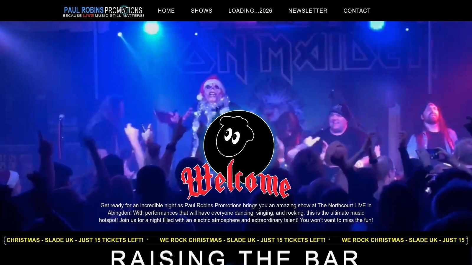 A high-energy live performance of a Metallica tribute band on stage, with dramatic lighting and an engaged crowd.