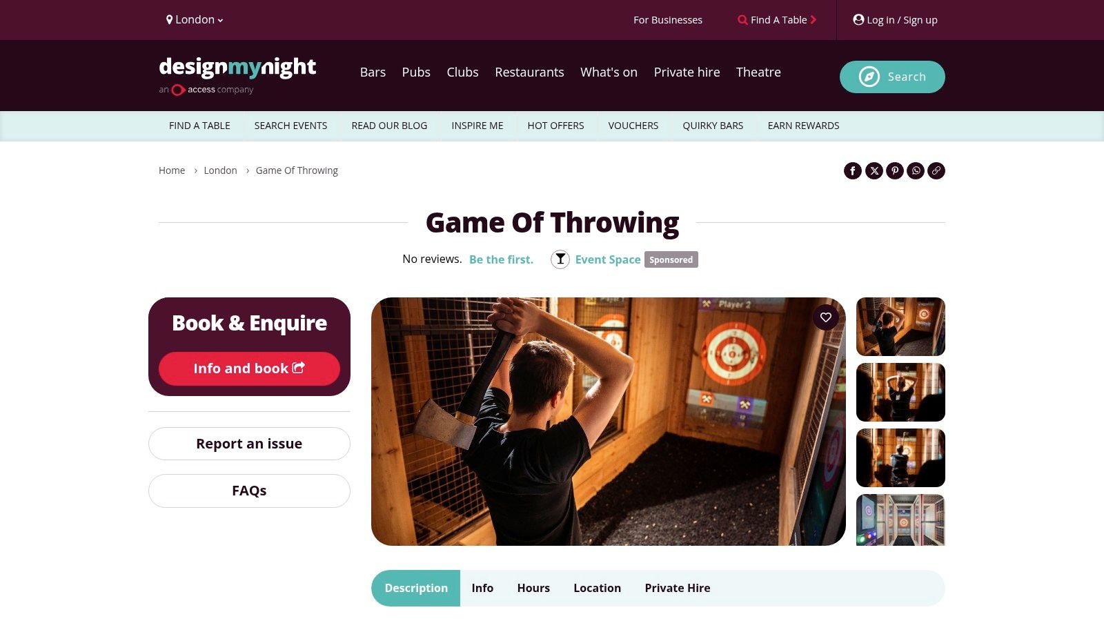 DesignMyNight website showing an activity booking page