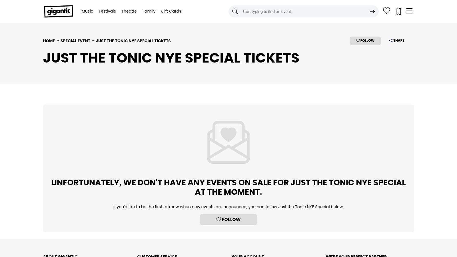 Gigantic website screenshot showing no events listed for Leicester New Year's Eve