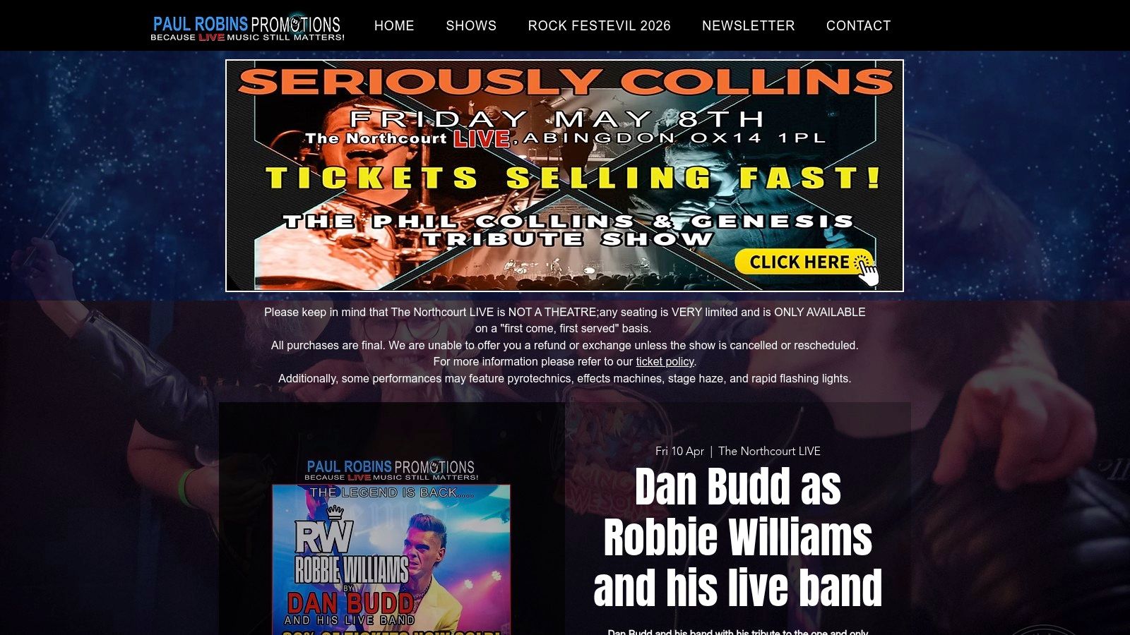 Dan Budd as Robbie Williams and his live band