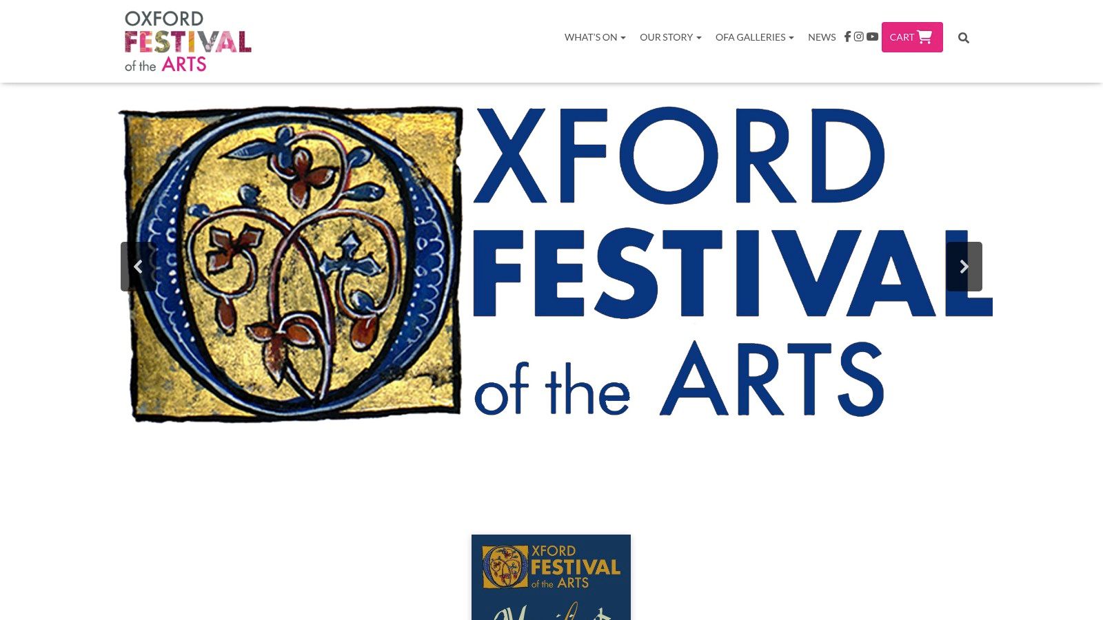 Oxford Festival of the Arts website showing a montage of artistic performances.