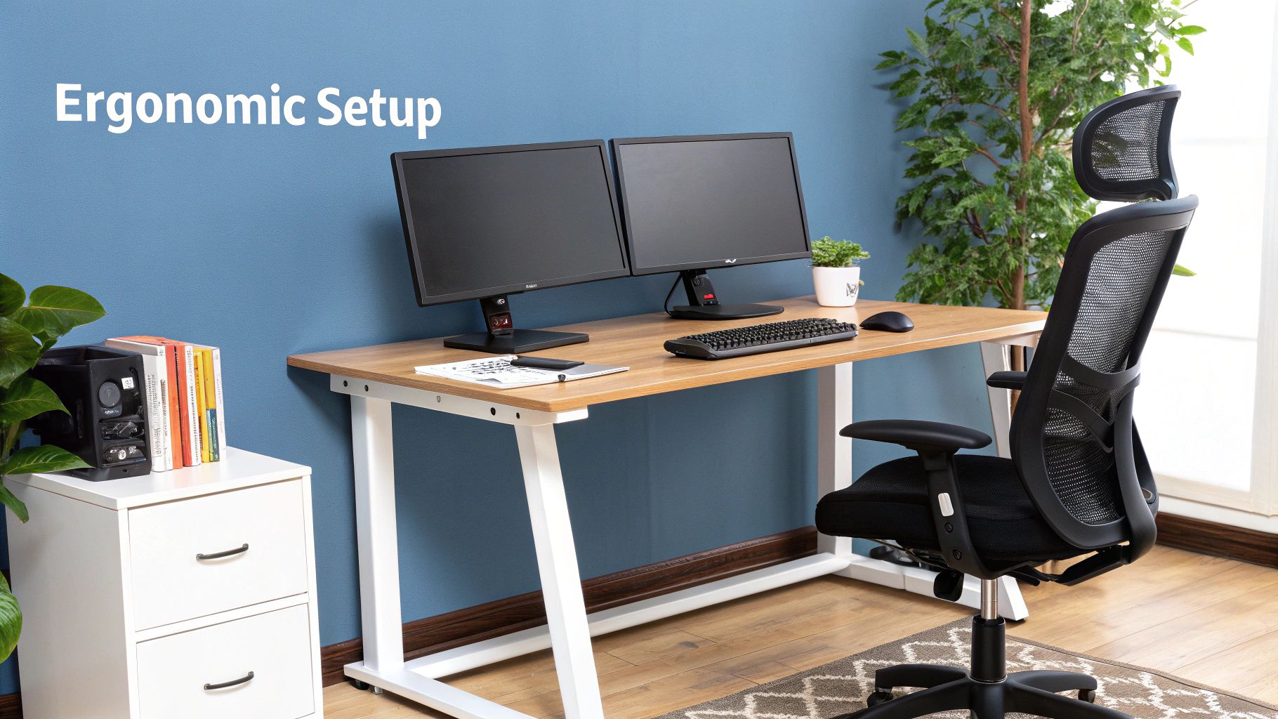 An image of a person working at a standing desk with good posture.