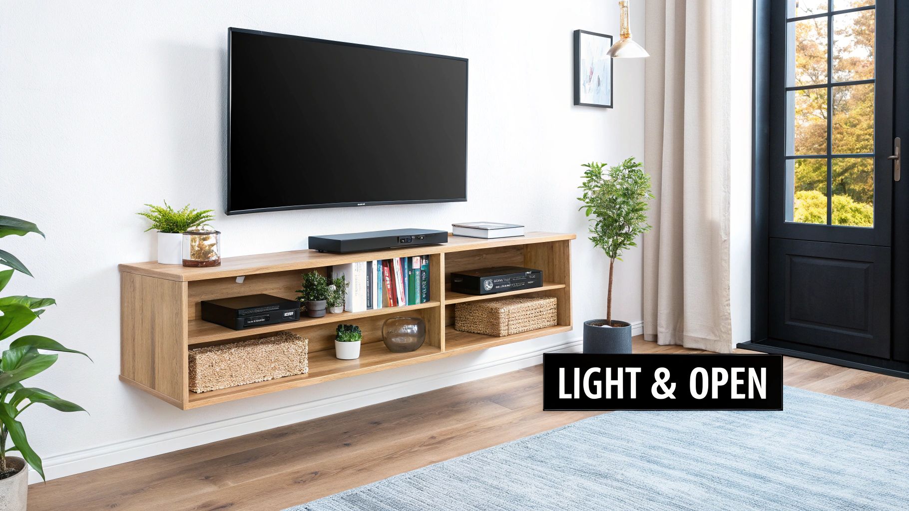 Floating TV Stand with Open Shelving