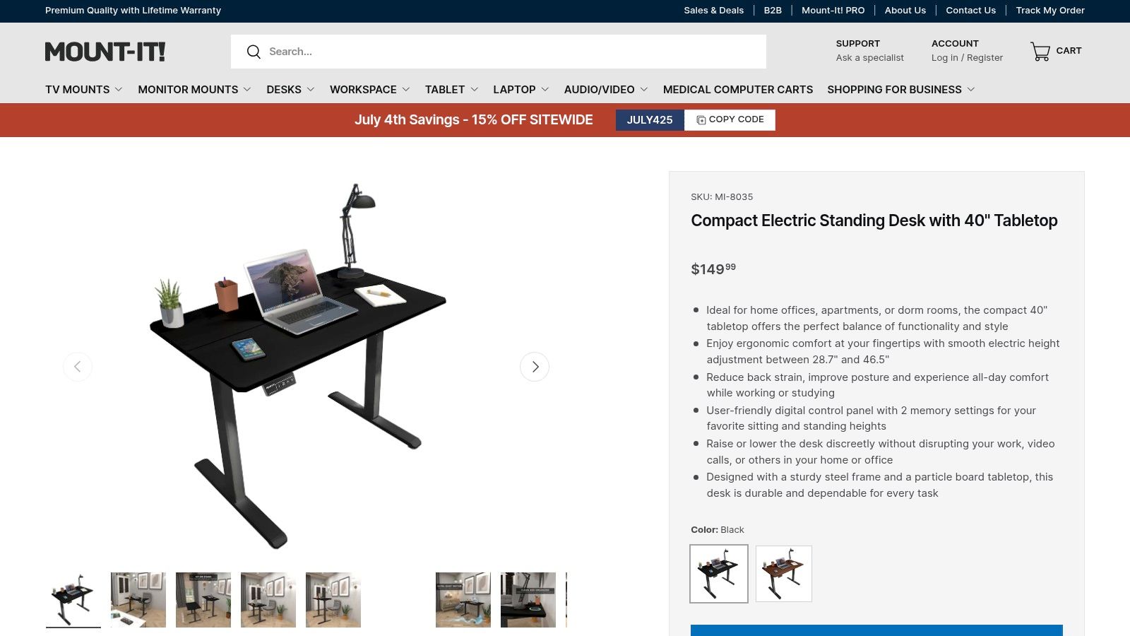Compact Electric Standing Desk with 40" Tabletop