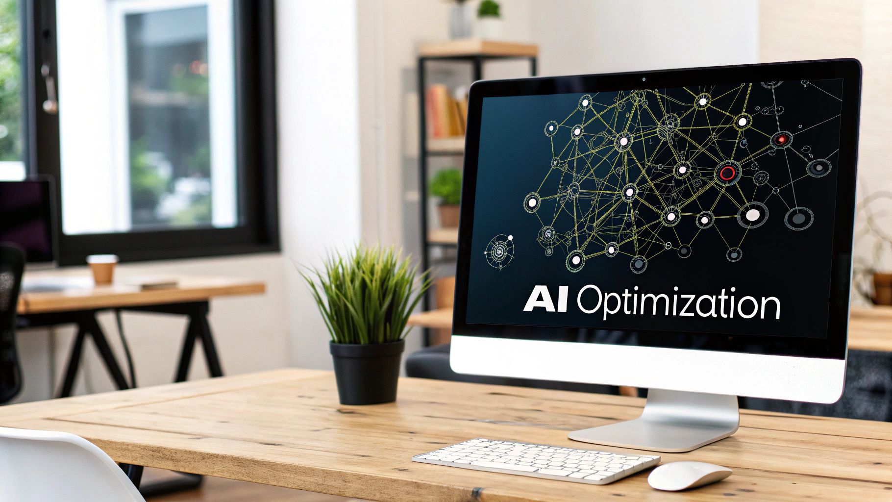 An abstract infographic representing the components of Machine Learning Portfolio Optimization, such as data processing, model training, and portfolio construction.