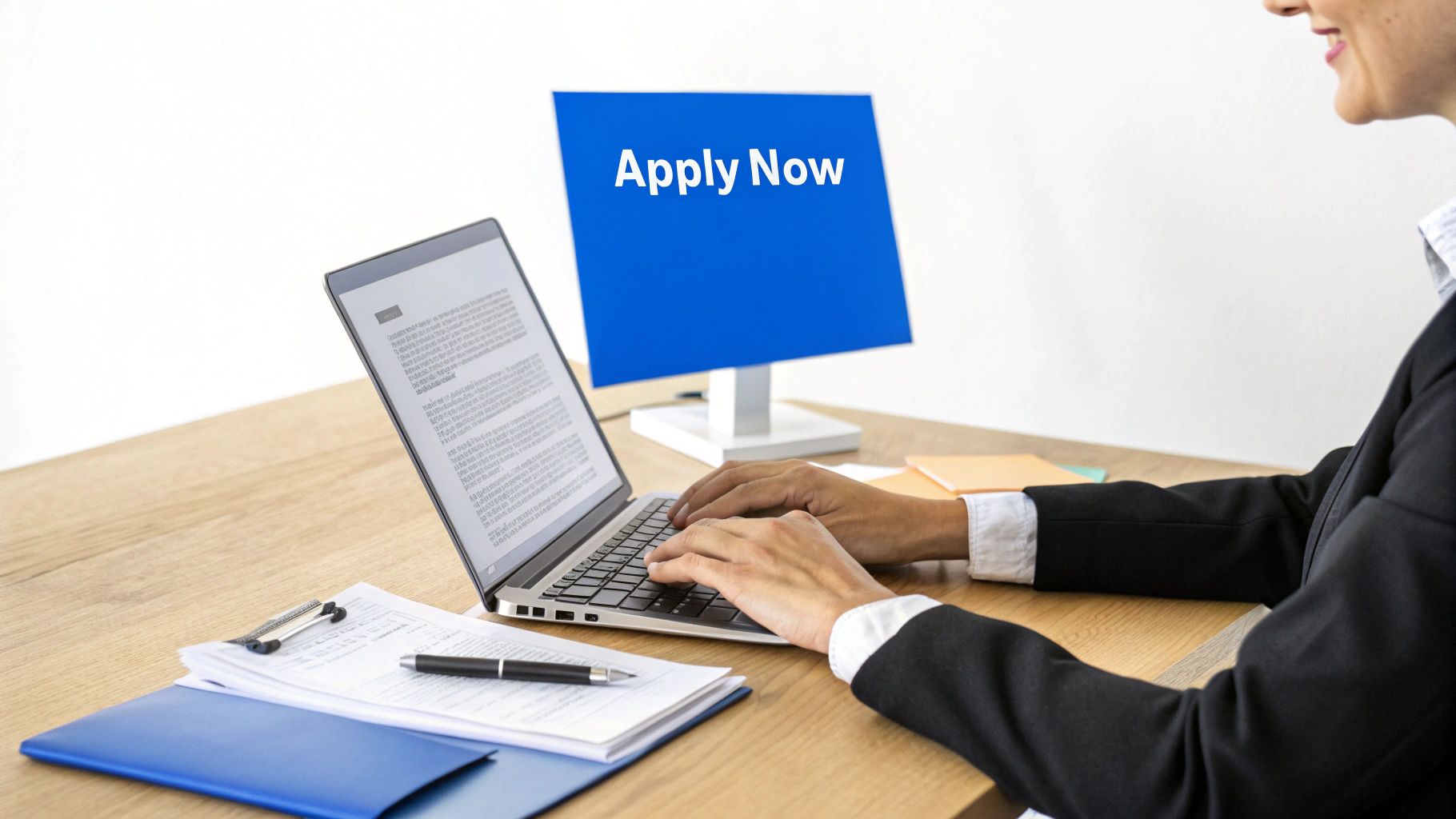 A person filling out an online application on a laptop, symbolizing the process of applying for a payment gateway.