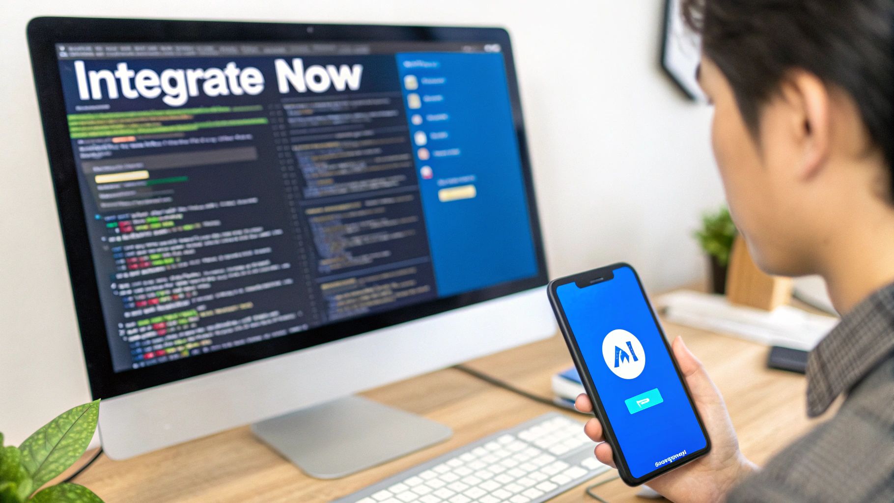A developer working on a laptop, integrating a crypto payment API into a website.