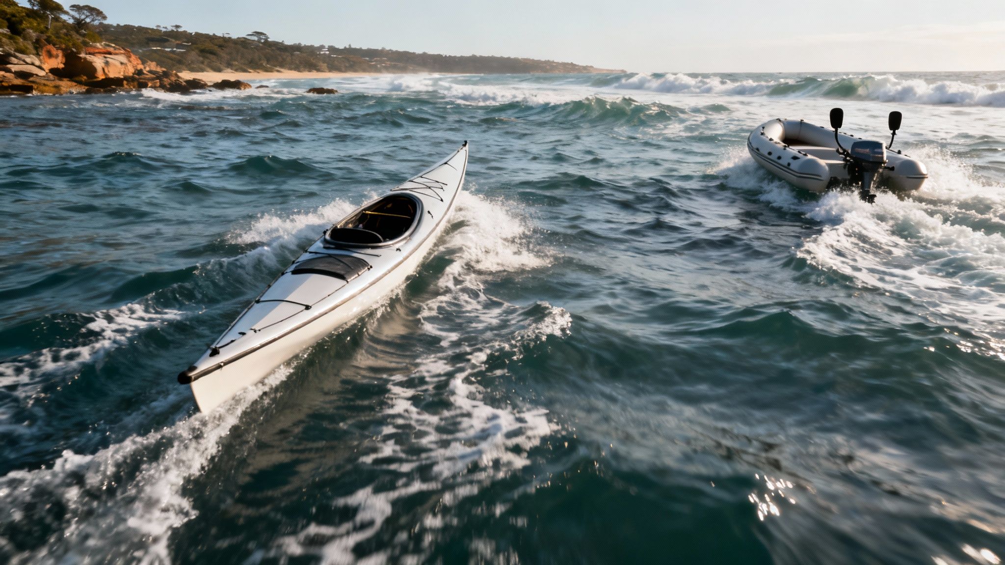 Family enjoying a day out on an inflatable boat near a beach