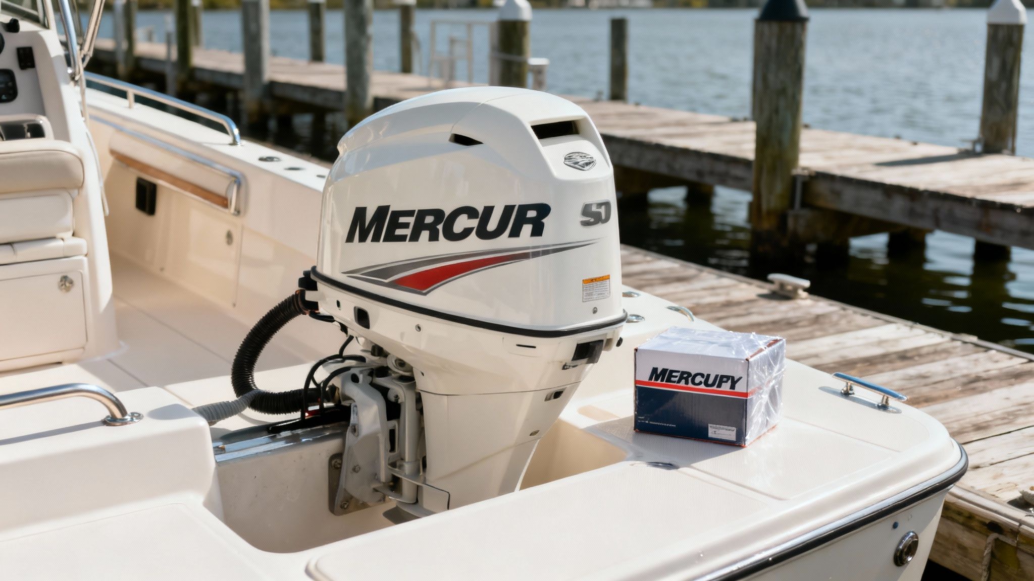 A Mercury outboard motor powering a boat on the water, highlighting reliability