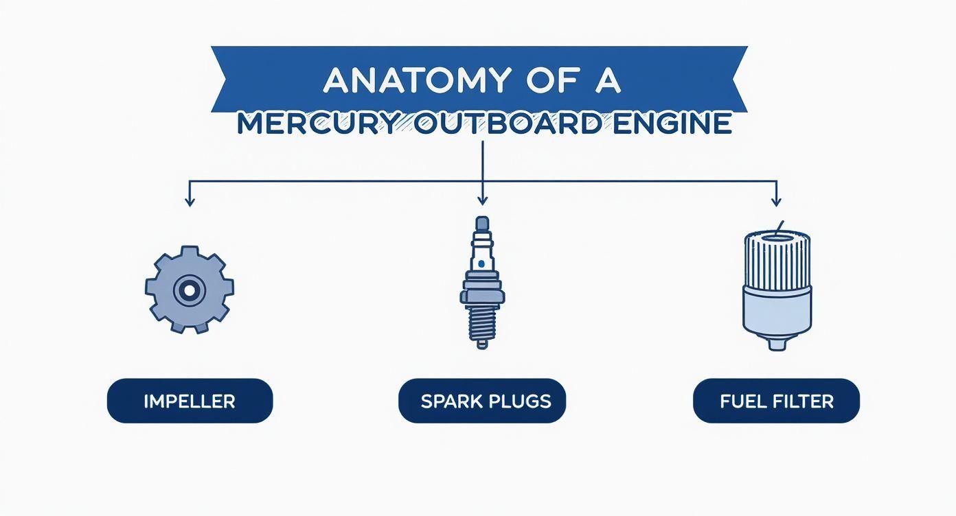 Infographic about boat motor parts mercury