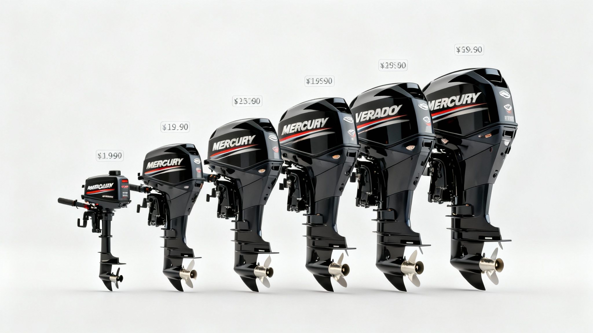 A Mercury outboard motor mounted on the back of a boat on the water